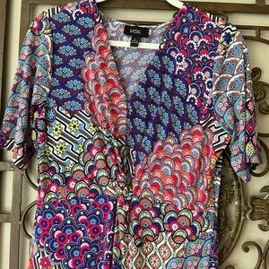 Colorful Patterned V-Neck Jersey Dress